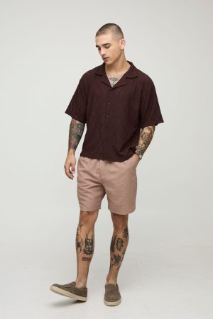 Elasticated Waist Slim Fit Mid Length Linen Blend Short