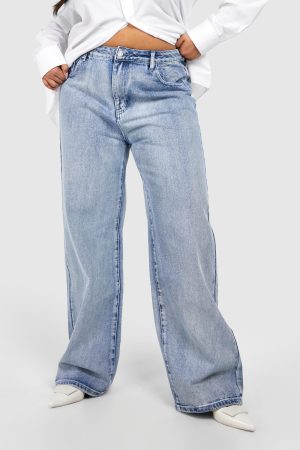 Plus Acid Wash Straight Leg Jeans