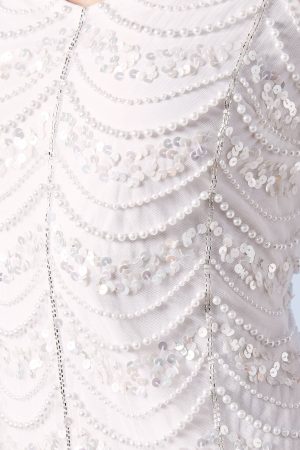 Pearl Scallop Detail Embellished Bridal Mini Dress