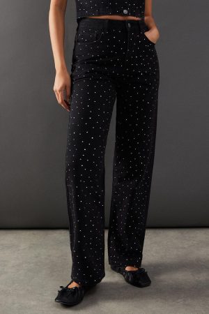 Denim All Over Hotfix Straight Leg High Waisted Jean