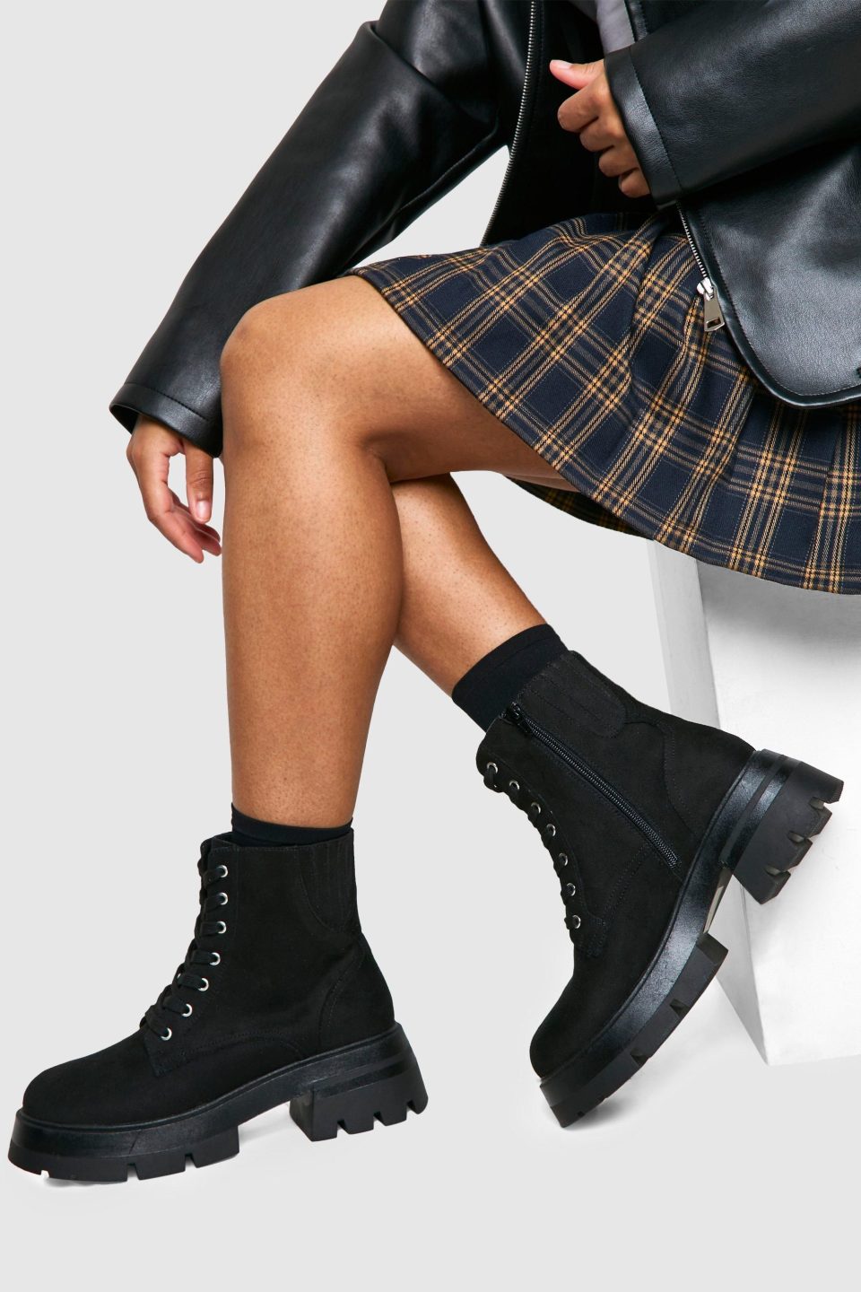 Wide Fit Chunky Platform Heeled Lace Up Ankle Boot
