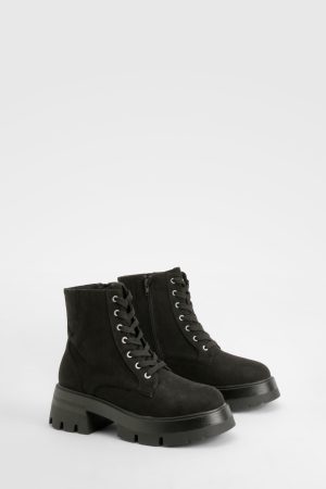 Wide Fit Chunky Platform Heeled Lace Up Ankle Boot