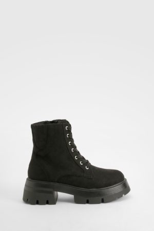 Wide Fit Chunky Platform Heeled Lace Up Ankle Boot