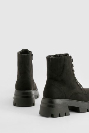 Wide Fit Chunky Platform Heeled Lace Up Ankle Boot