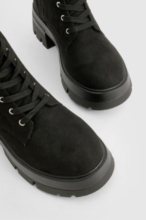 Wide Fit Chunky Platform Heeled Lace Up Ankle Boot