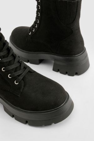 Wide Fit Chunky Platform Heeled Lace Up Ankle Boot