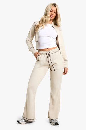 Contrast Stitch Shrunken Top And Flared Jogger Tracksuit