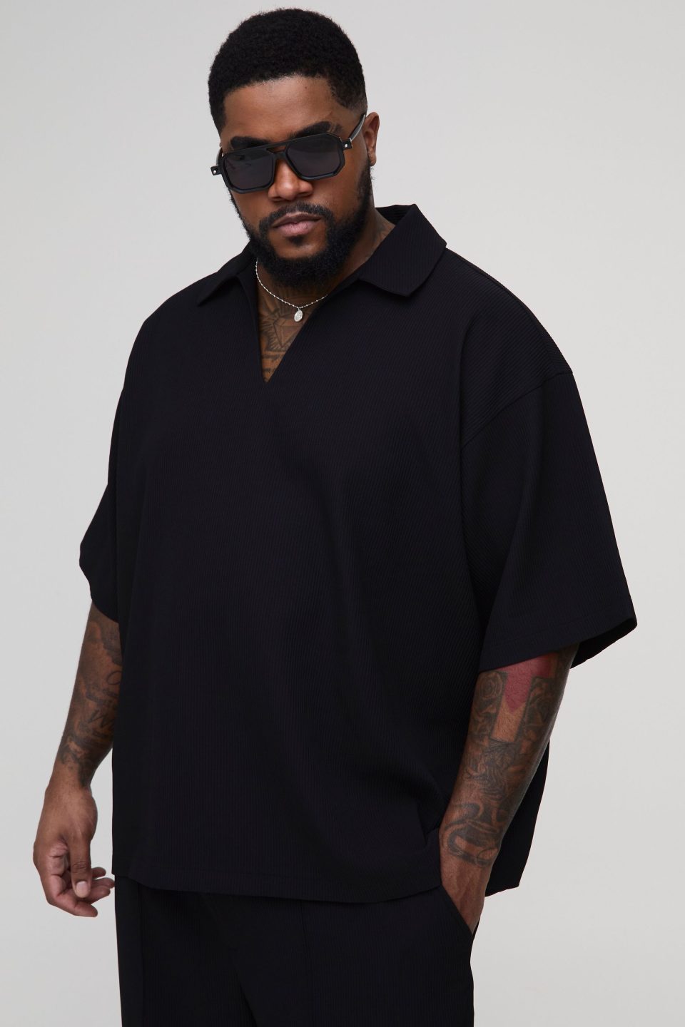 Plus Pleated V Neck Shirt