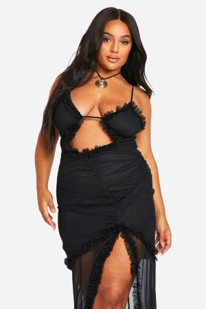 Plus Mesh Cut Out Strappy Maxi Dress
