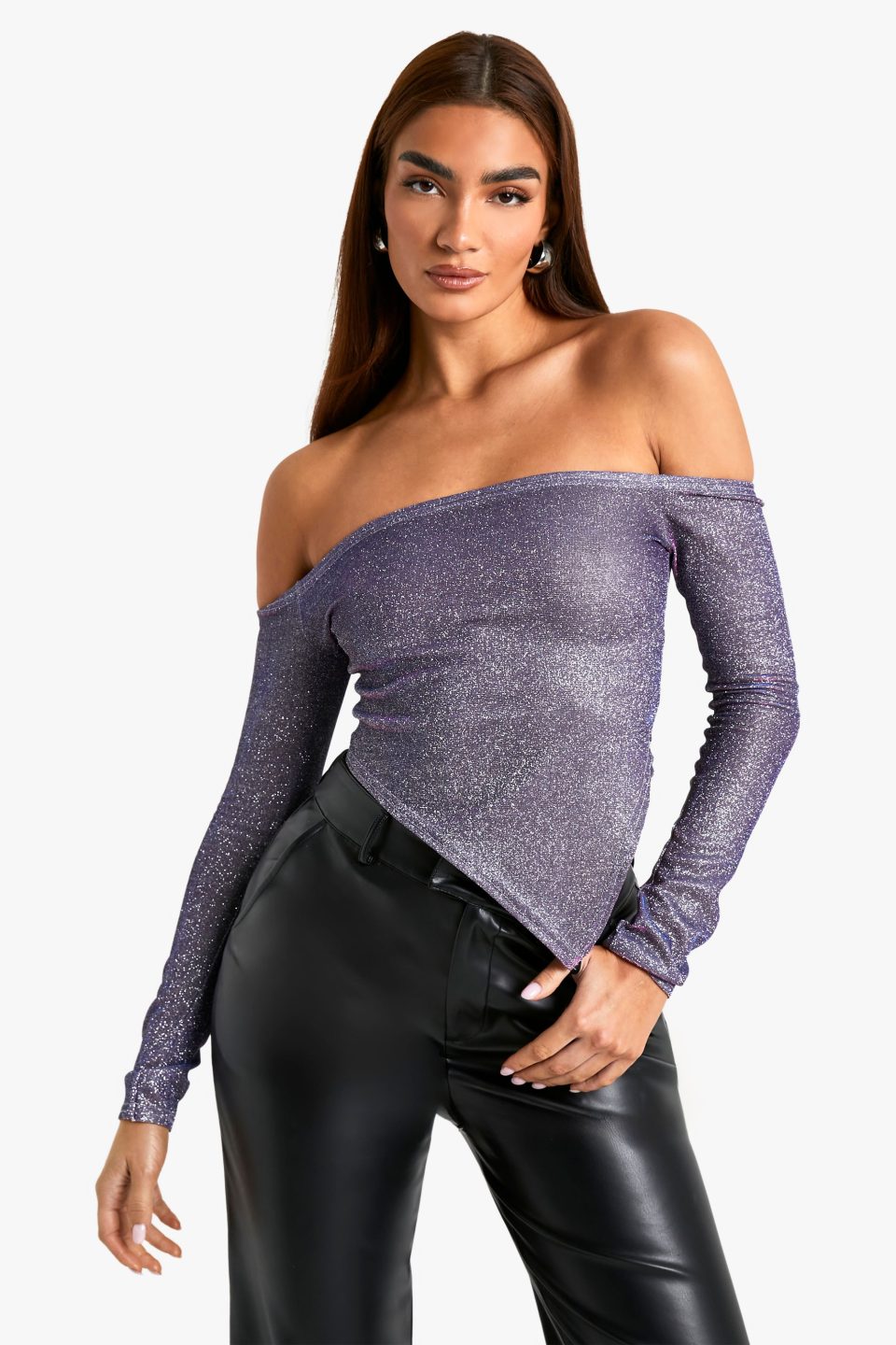 Glitter Bardot Asymmetric Top
