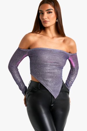 Glitter Bardot Asymmetric Top