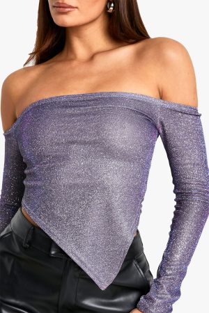 Glitter Bardot Asymmetric Top