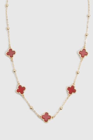 Cherry Red Scattered Clover Necklace