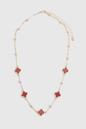 Cherry Red Scattered Clover Necklace