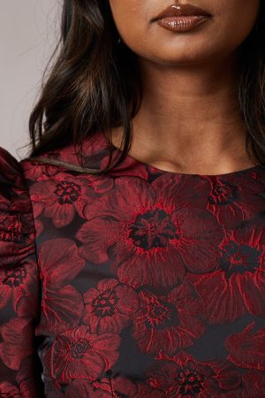 Occasion Jacquard Puff Sleeve Mini Dress