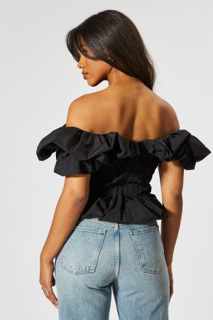 Ruffle Bardot Cinched Waist Top