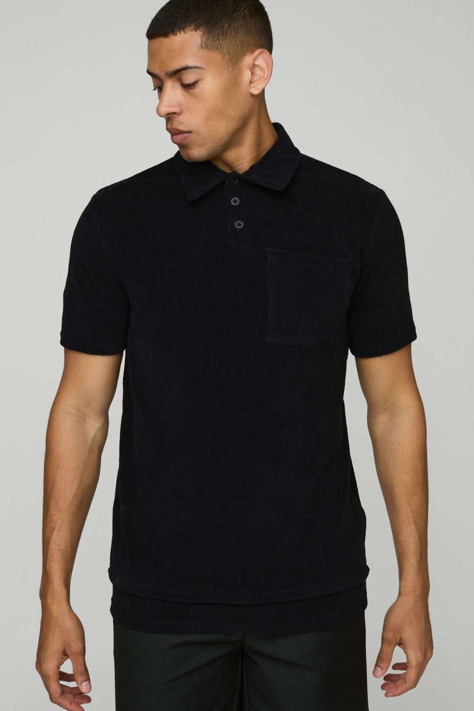 Slim Fit Towelling Faux Layer Hem Polo