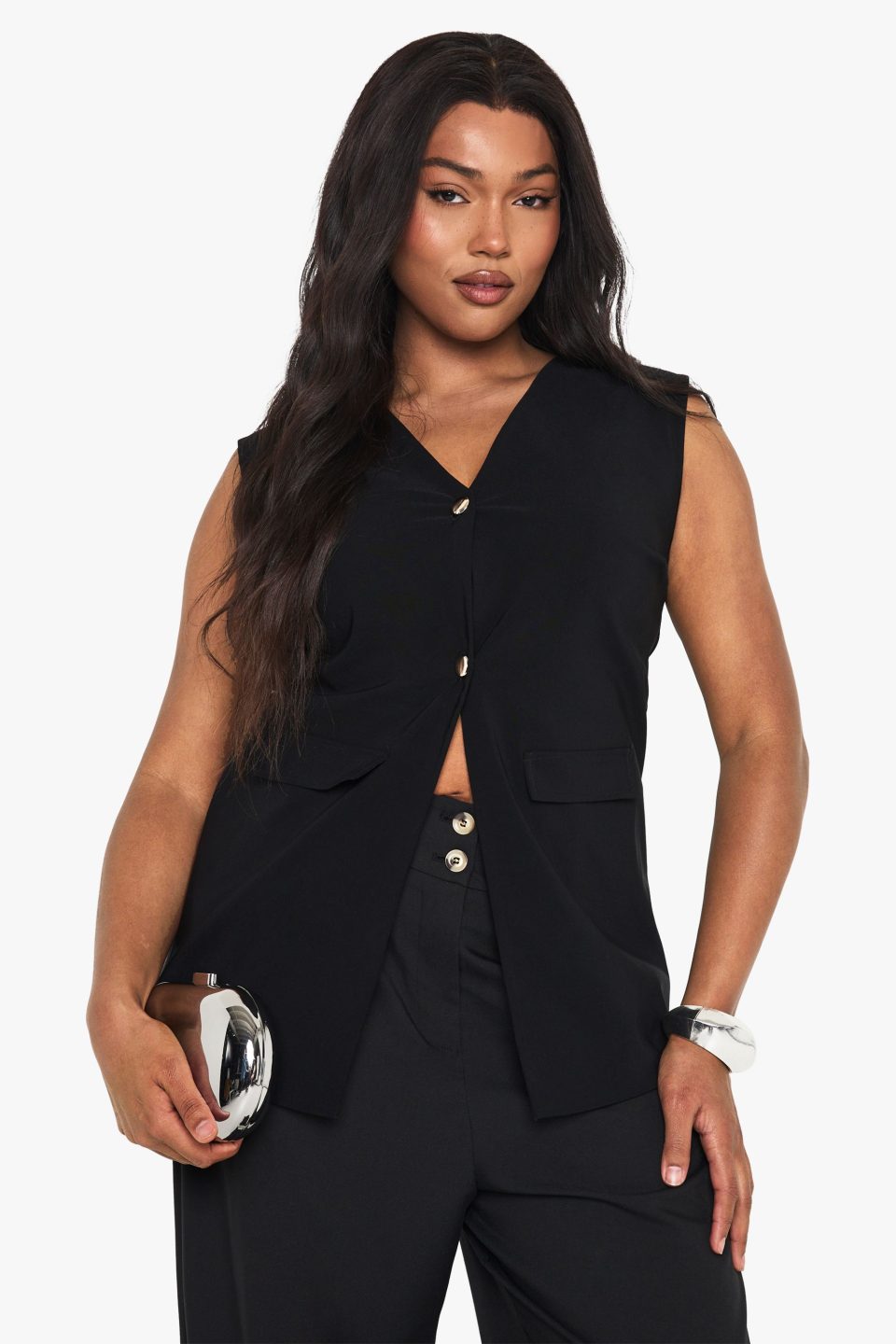 Plus gold button detail waistcoat