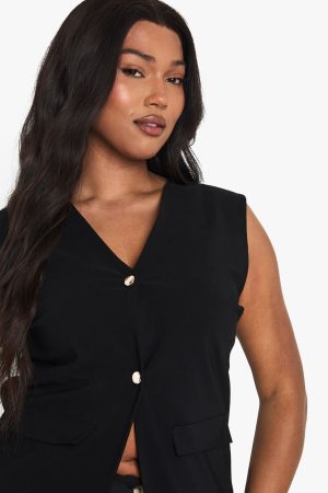 Plus gold button detail waistcoat