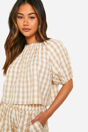 Gingham Puff Sleeve Top & Short Co-ord