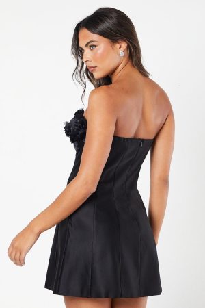 3D Floral Bodice Satin Mini Dress
