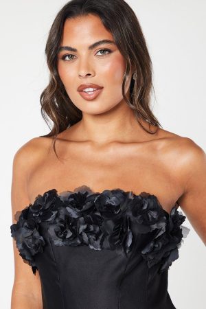 3D Floral Bodice Satin Mini Dress