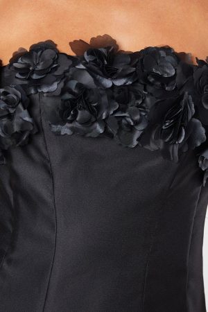 3D Floral Bodice Satin Mini Dress