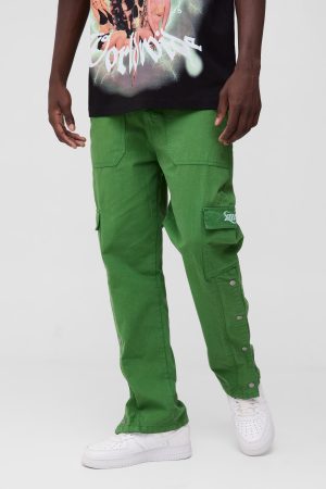 Straight Ripstop Popper Hem Branded Cargo Trousers