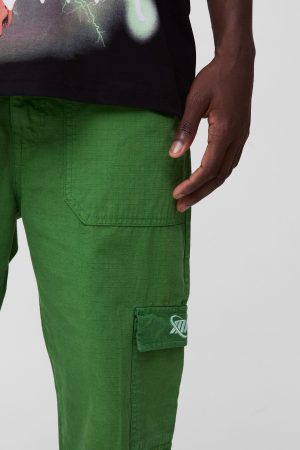 Straight Ripstop Popper Hem Branded Cargo Trousers