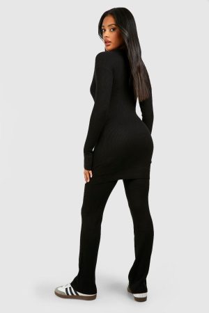 Long Cardigan And Wide Leg Knitted Set