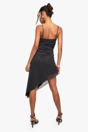 Polka Dot Mesh Asymmetric Hen Mini Dress