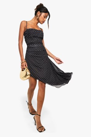 Polka Dot Mesh Asymmetric Hen Mini Dress