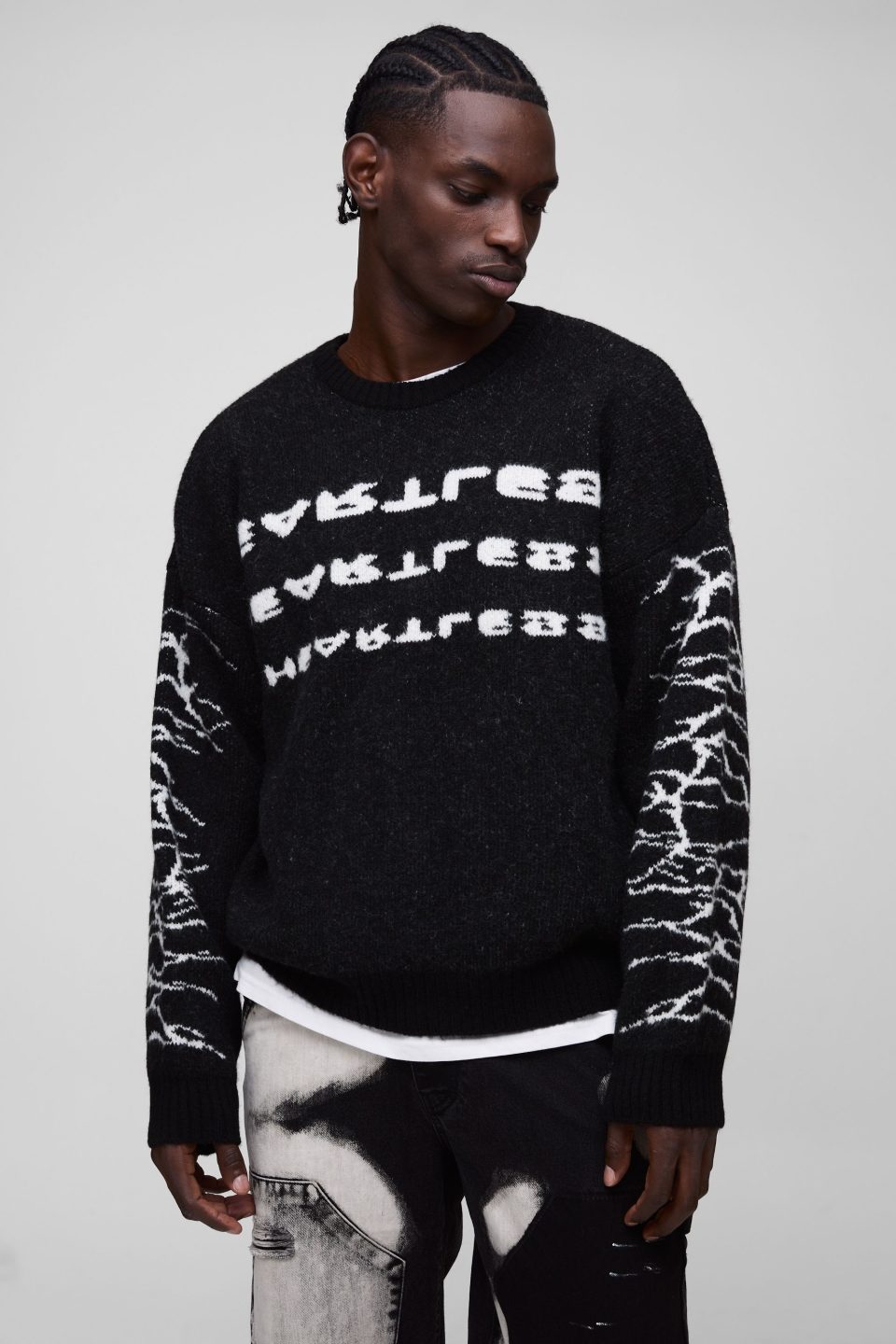 Oversized Boxy Brushed Heartless Graphic Knitted Jumper