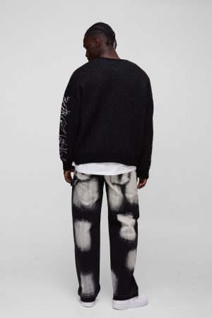 Oversized Boxy Brushed Heartless Graphic Knitted Jumper