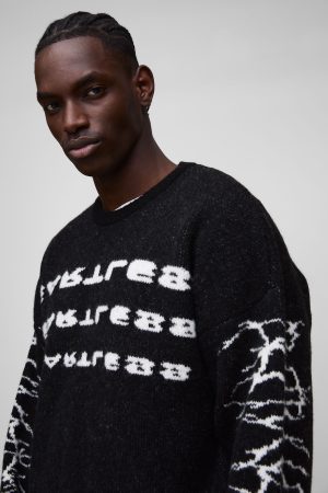 Oversized Boxy Brushed Heartless Graphic Knitted Jumper