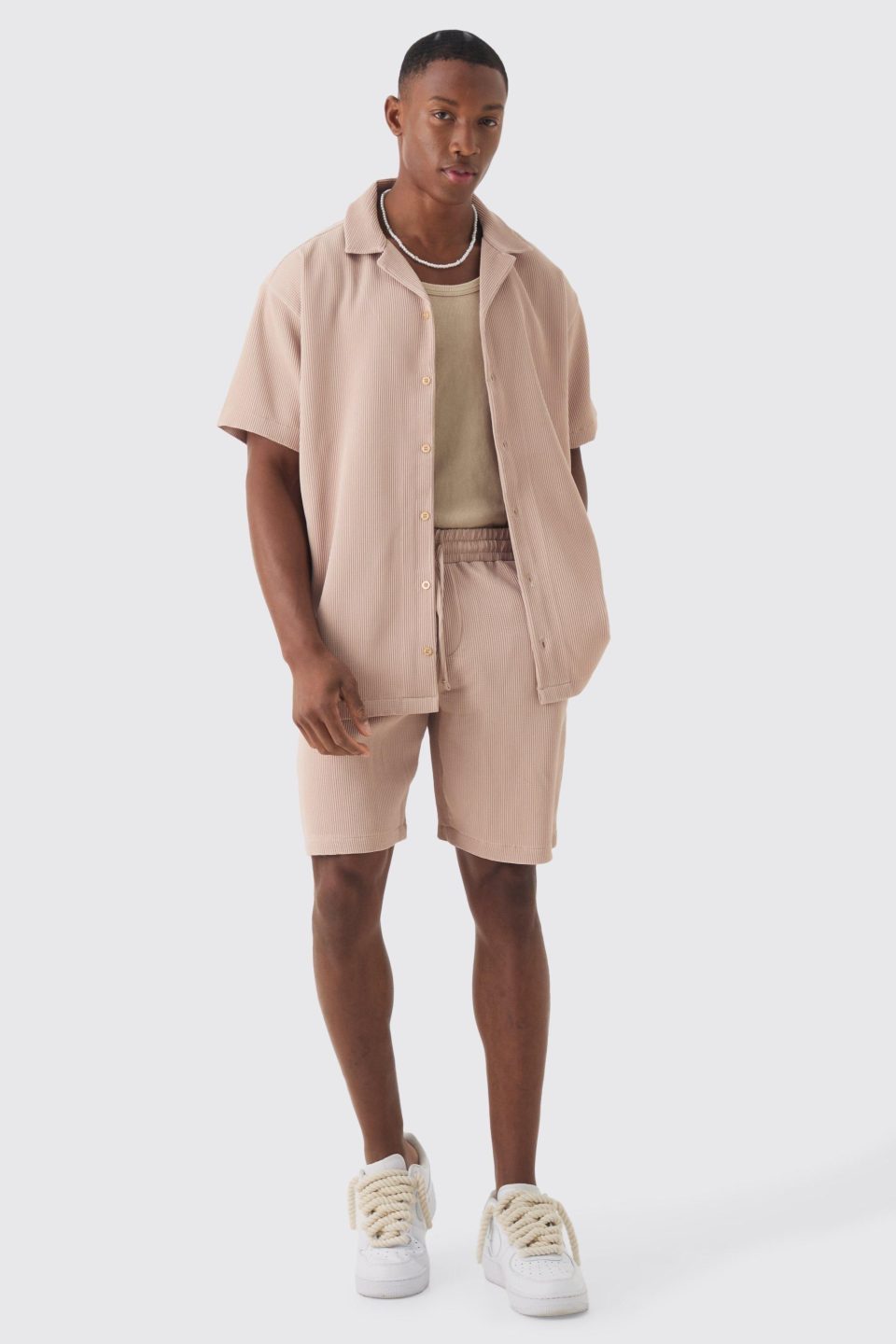 Oversized Short Sleeve Pleated Shirt And Short