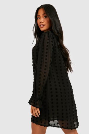 Petite Dobby Textured High Neck Shift Dress