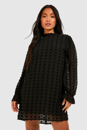 Petite Dobby Textured High Neck Shift Dress
