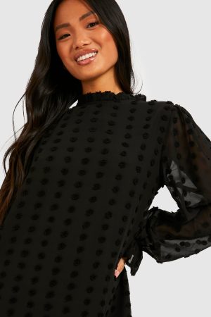 Petite Dobby Textured High Neck Shift Dress