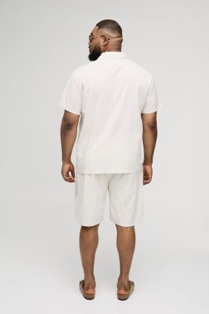 Plus Regular Linen Look Border Print Shirt and Short Set