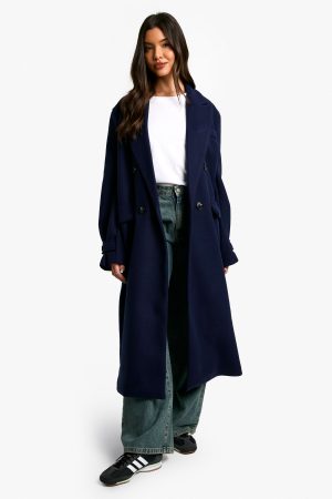 Oversized Cuff Detail Wool Look Coat