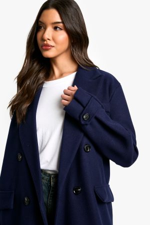 Oversized Cuff Detail Wool Look Coat