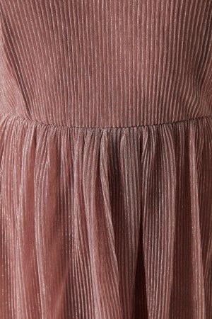 Metallic Plisse V Neck Bridesmaid Dress