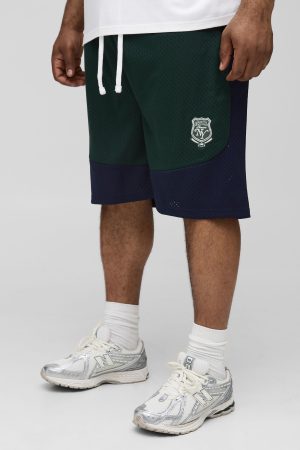Plus Varsity Mesh Drop Crotch Shorts