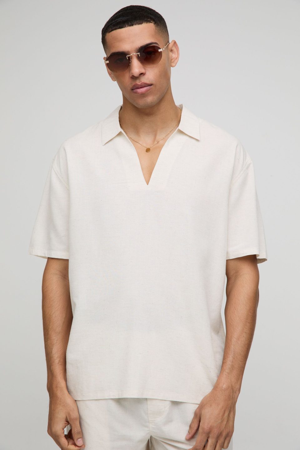 Oversized V-Neck Overhead Linen Shirt