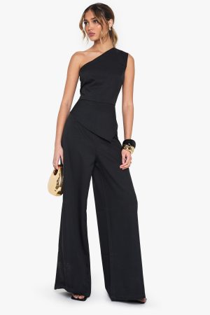 Tailored One Shoulder Wide Leg Jumpsuit