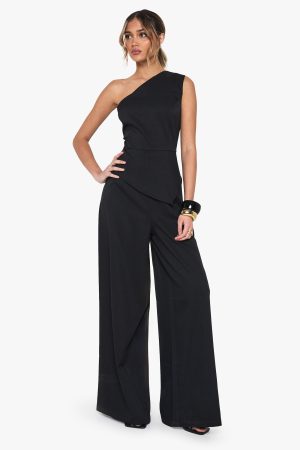 Tailored One Shoulder Wide Leg Jumpsuit